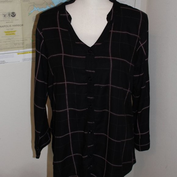 "RAINDROPS" BLACK PLAID BLOUSE SZ XXL - Picture 2 of 7